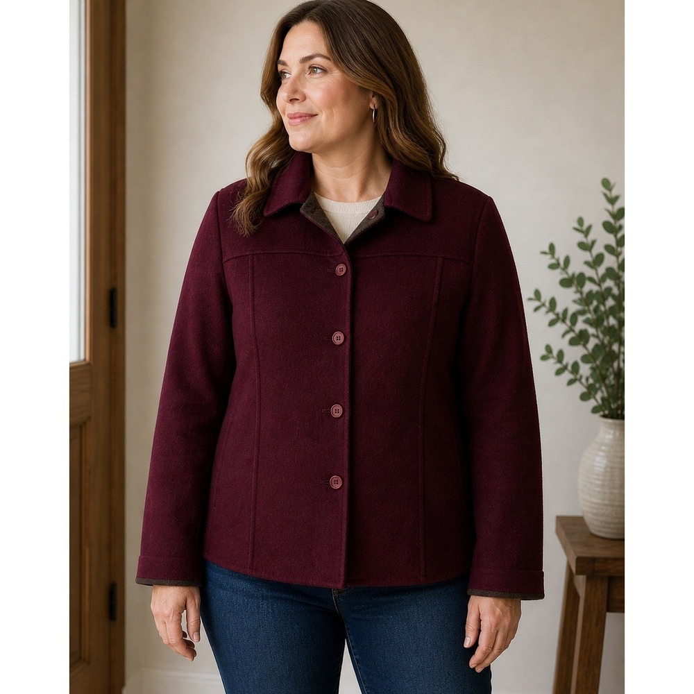 Pendleton Plus Womens 1X‎ Plum Purple 100% Merino Wool Button Front Jacket Coat